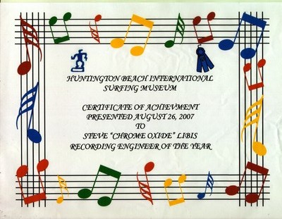 Huntington Beach International Surf Museum - certificate of appreciation 2007
